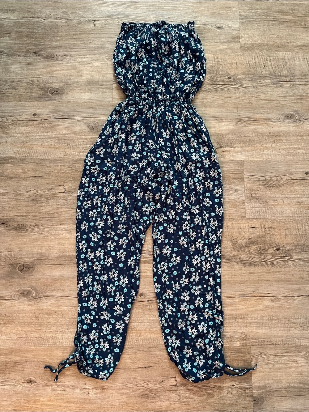 Women’s Navy Floral Strapless Jumpsuit